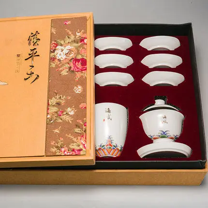 Ceramic Painted Tea Set Cover Bowl Teacup Fair Cup White Porcelain Household Chinese Style Kung Fu Black Tea Teaware Gift Box