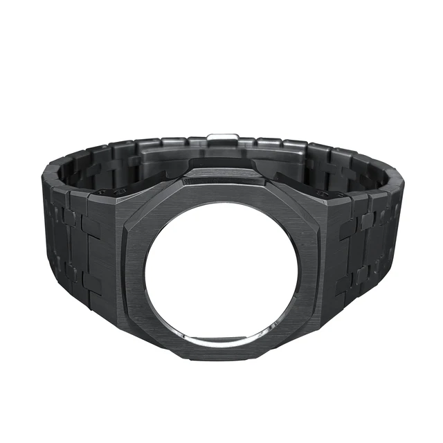 GMAS2100 Hontao Casioak Mini All Metal Mod kit Watch Case Bezel with Screw Watch Band DIY Stainless Steel for Smallest GMA-S2100 Black