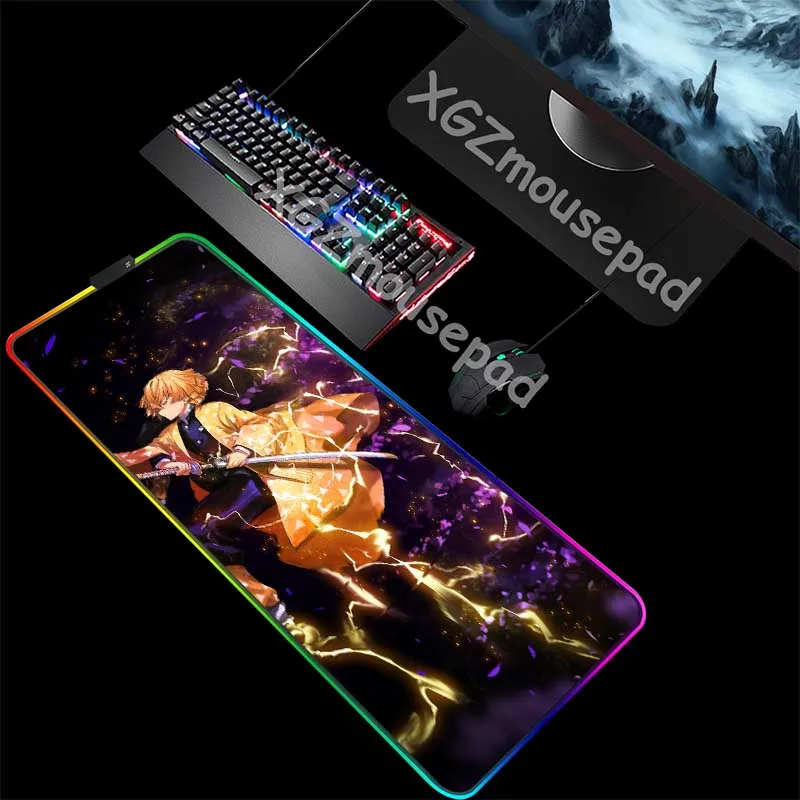 

XGZ Large RGB Mouse Pad Black Lock Edge Lightning Sword Anime Demon Slayer Kimetsu No Yaiba Computer Table Mat Rubber Non-slip