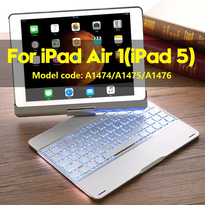 2017 7 Color silver Smart Keyboard чехол для iPad Air 1 Air 2 9,7 дюймов с 7 цветов светодиодной подсветкой Беспроводной Bluetooth клавиатура чехол для 9," iPad 5 6 - Цвет: 2017 7 Color silver