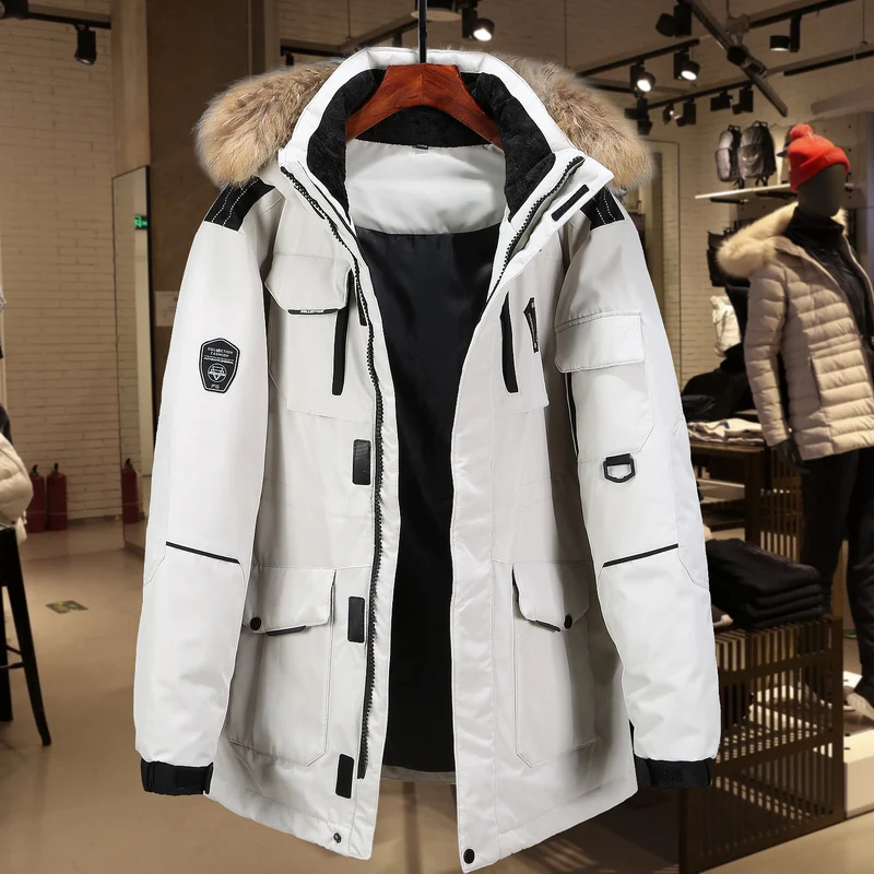 Thicken Men's Down Jacket With Big Real Fur Collar Warm Parka -30 degrees Men Casual Waterproof Down Winter Coat Size 3XL