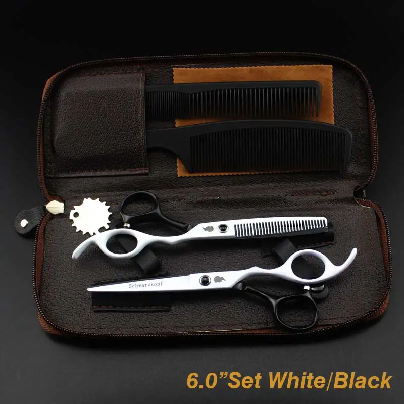 White-Black Set1 Новые Профессиональные Парикмахерские ножницы для стрижки волос, набор парикмахерских ножниц, высококачественные парикмахерские ножницы, 6,0 дюймов, разные цвета - Цвет: White-Black Set1