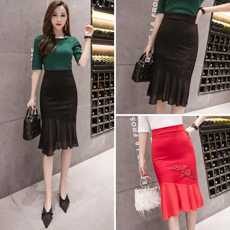 

2019 Spring And Summer New Style Korean-style Elasticity Skirt ding hua Chiffon Joint High Waist Skirt Women's