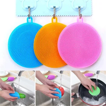 

3pc Kitchen Accessories Silicone Dish Washing Brush Bowl Pot Pan Wash Cleaning Brushes Cooking Tool Cleaner Sponge Scouring Pads