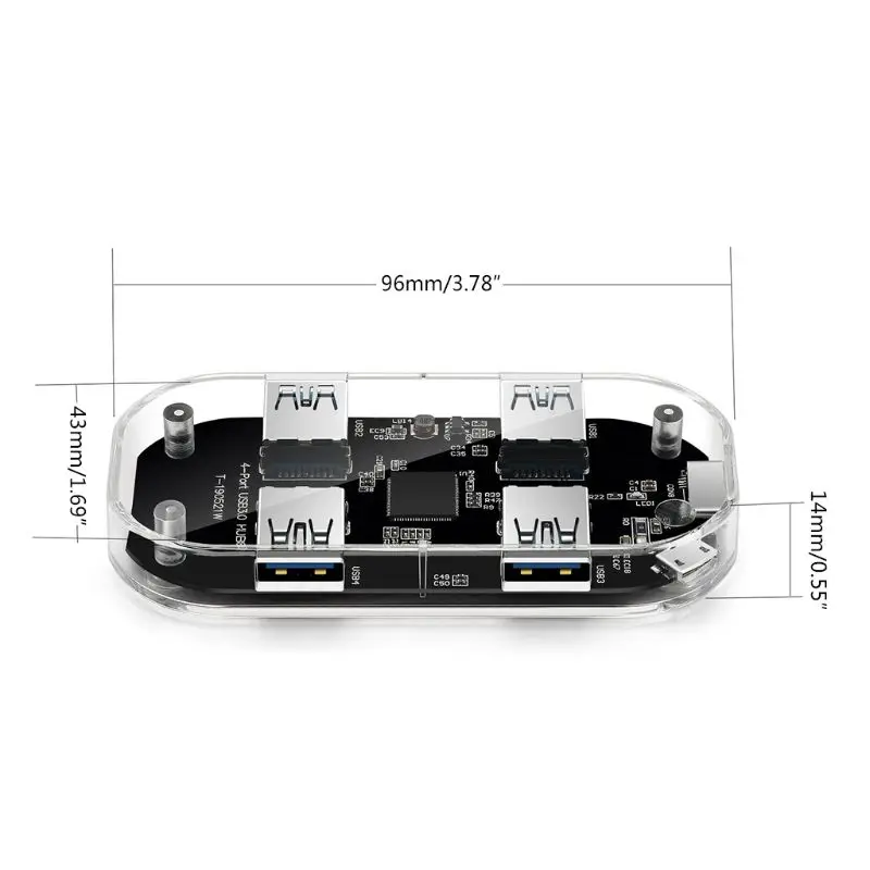 Прозрачный usb-хаб 4 порта USB3.0 адаптер сплиттер поддержка внешний блок питания Micro USB для ноутбука U диск мобильных телефонов
