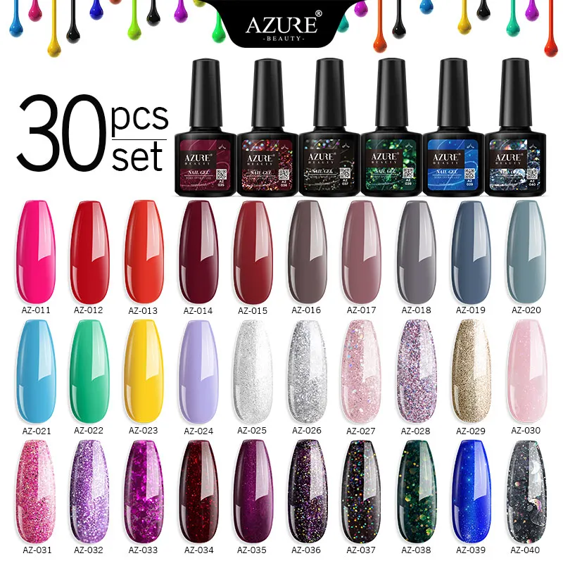 Azure Beauty 30 шт./лот набор гелей для ногтей долговечный Блестящий цветной Гель-лак