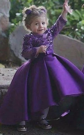 as picture for girl Фиолетовые Вечерние платья с длинными рукавами мусульманский мать и дочь с хиджабом Аппликация из бисера торжественные Платья для вечеринок платье с кристаллами - Цвет: as picture for girl