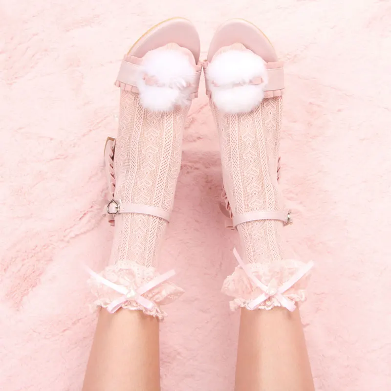 

Japanese-style Lolita Lace Socks Handmade Heart Bow Tube Socks Anime JK GIRL'S Students' Socks