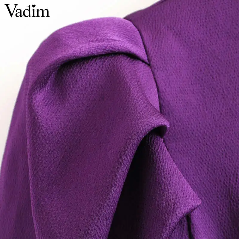 Vadim, милый, женский сплошной Фиолетовый Блузка галстук-бабочка украсить с плиссированными рукавами рубашки для мальчиков милые женские повседневные милые топы blusas LB732