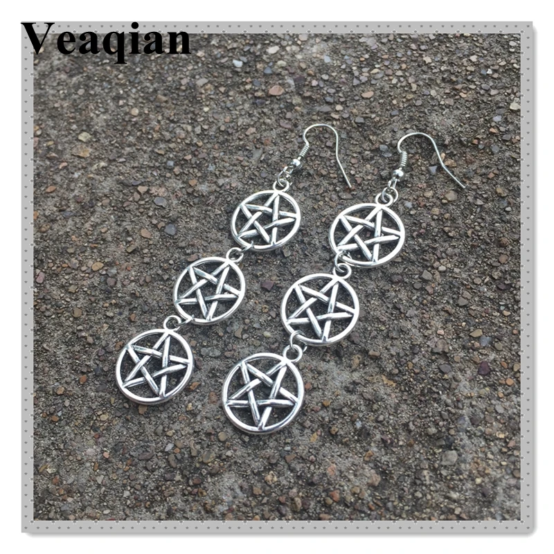 2019/модные очаровательные длинные Подвесные серьги с пятиконечными звездами