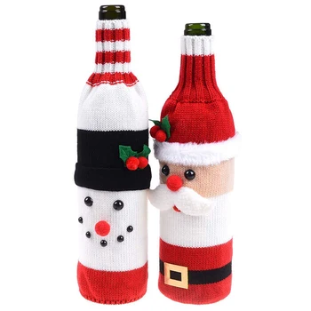 

2pcs Christmas Wine Bottle Cover Knitted Sweater Covers Set for Christmas Decorations