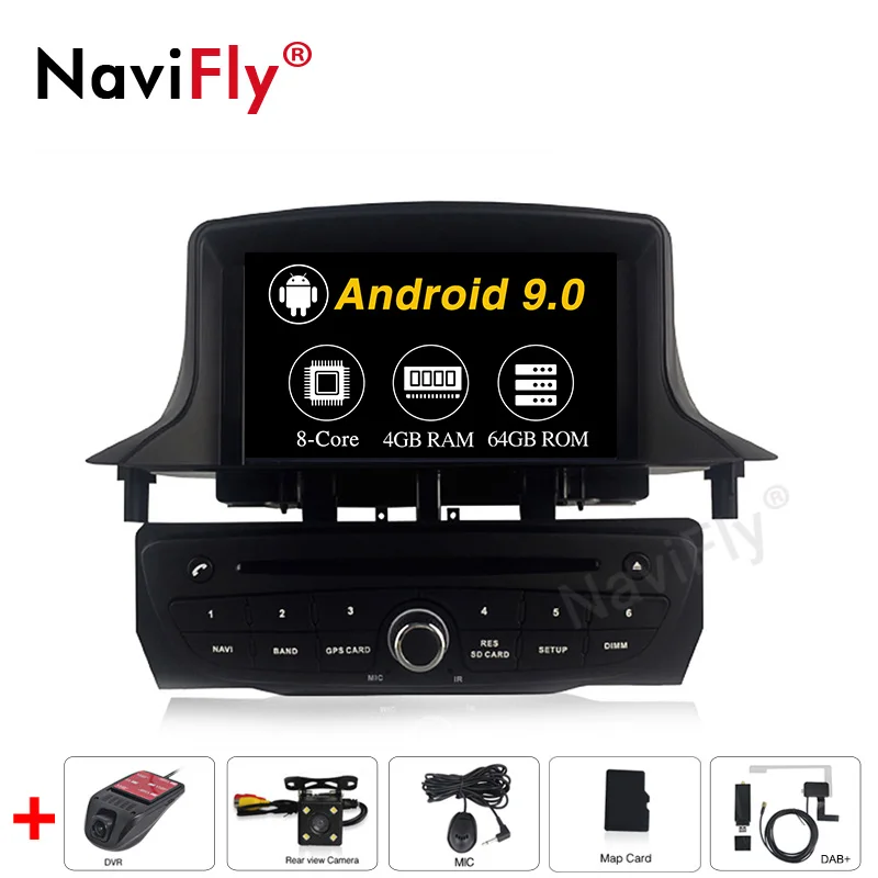 Android 9,0 8 Core 4+ 64G Автомобильный dvd мультимедиа palyer gps навигация для Renault Megane 3 Fluence головное устройство SWC авто радио wifi gps - Цвет: 8Core Camera DVR DAB