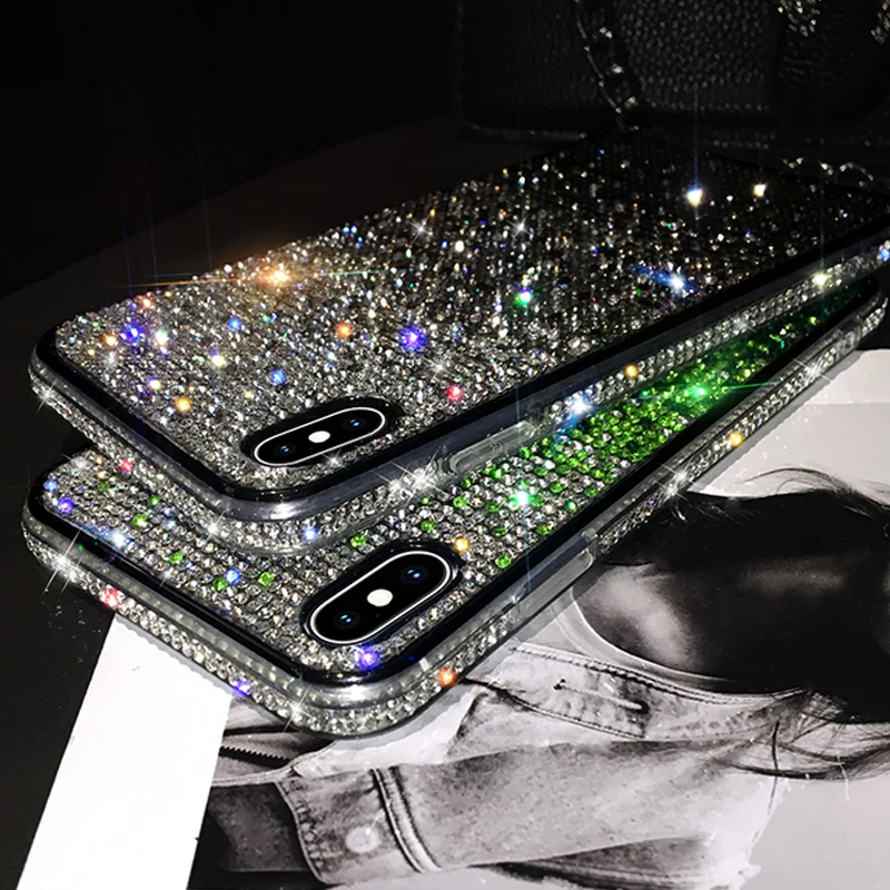 Чехол для iPhone 11 Pro Max X XS XR 6 7 8 Plus 12 с блестящими стразами и градиентными