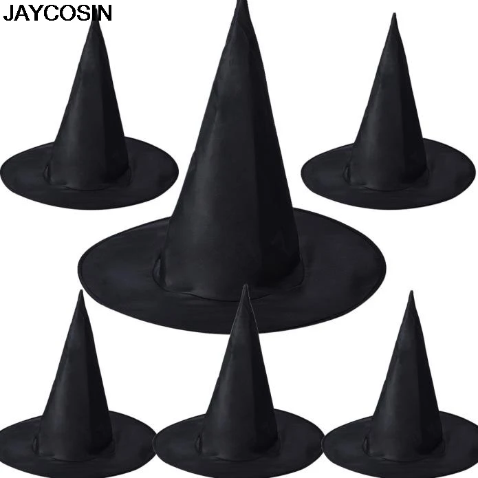 JAYCOSIN, 6 шт., шляпа ведьмы на Хэллоуин, костюм, реквизит, широкая надежная, для взрослых женщин, черная шляпа ведьмы для Хэллоуина, аксессуары для костюма 9828