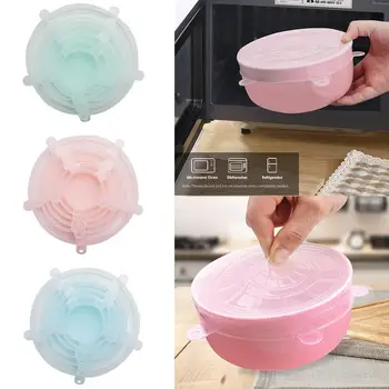 

6pcs Stretchable Silicone Fresh Cover Food Fruits Sealed Expandable Reusable Kitchen Seal Vacuum Lids Wraps Accessories