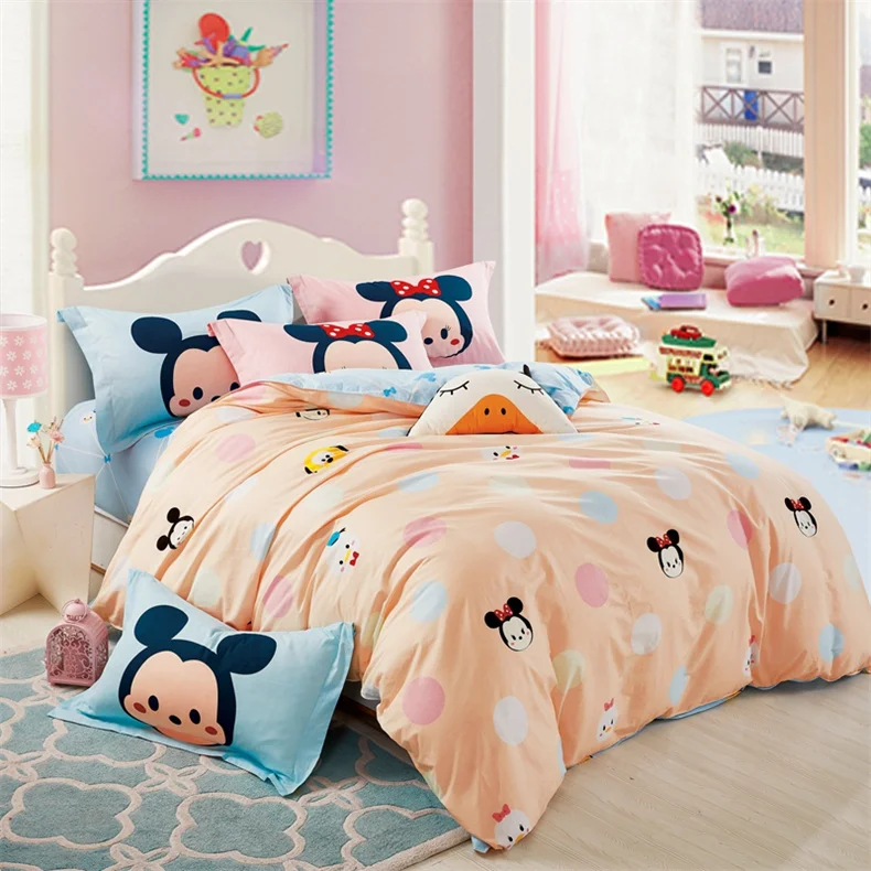 Набор пододеяльников для пуховых одеял с Микки Маусом и Минни Маус, набор из 3 или 4 предметов, хлопковый комплект постельного белья для детей, декор для спальни - Цвет: E