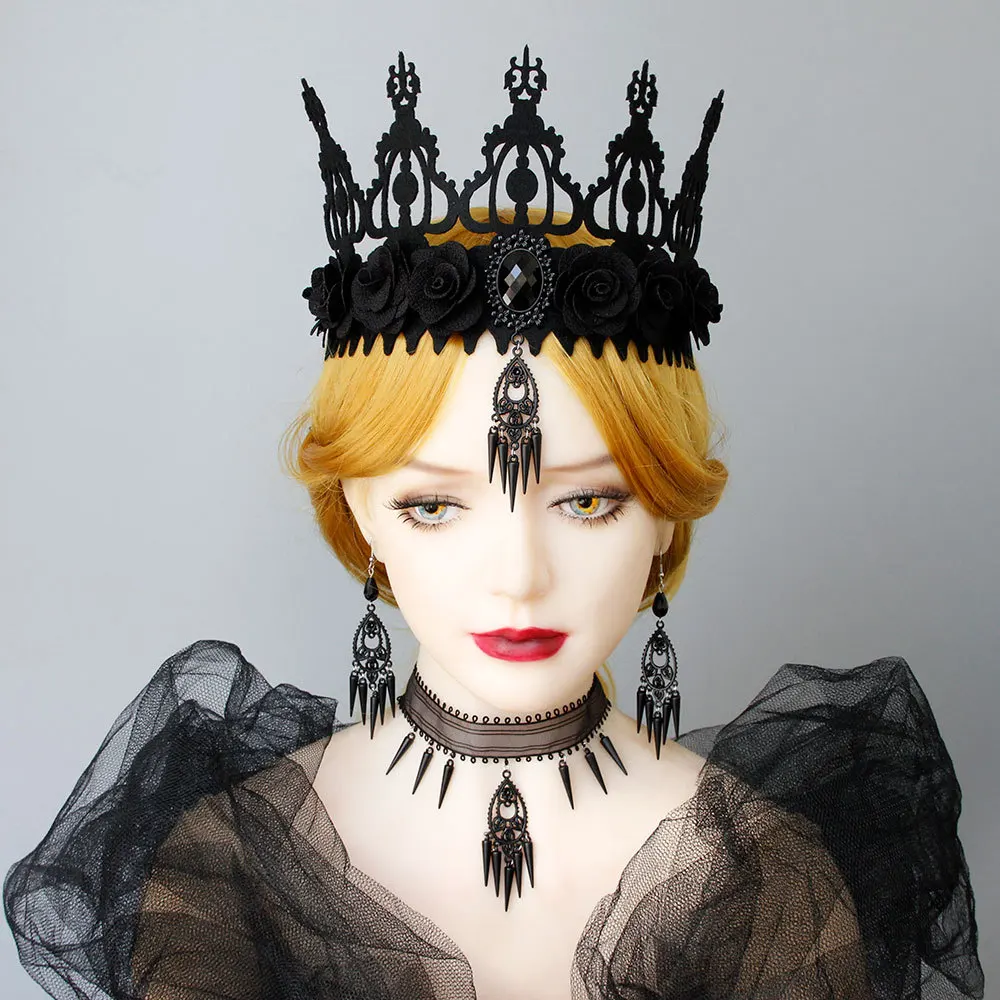 Dashiatere Gothic Forehead Crown Death Demon Devil Queen Jewelry Accessories Women Spike Rivets Pendants Vintage Tiara Headpiece image_2