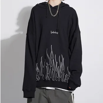 

EWQ / men and women's wear Tide sweatwear 2020 spring new hoodies Loose High Street Embroidery Flame Pullover Sweatshirt 9Y1103