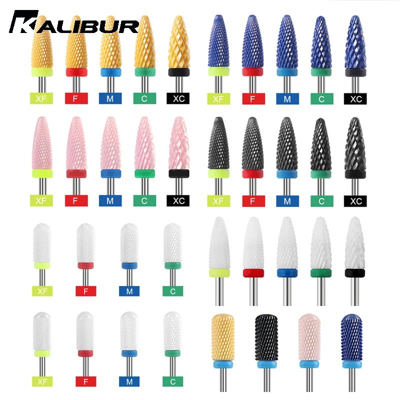 KALIBUR 20 Types Ceramic Nail Drill Bits 3/32" Nail Milling Cutter UV Gel Manicure Pedicure Drill Machine Accessory Nail Tools