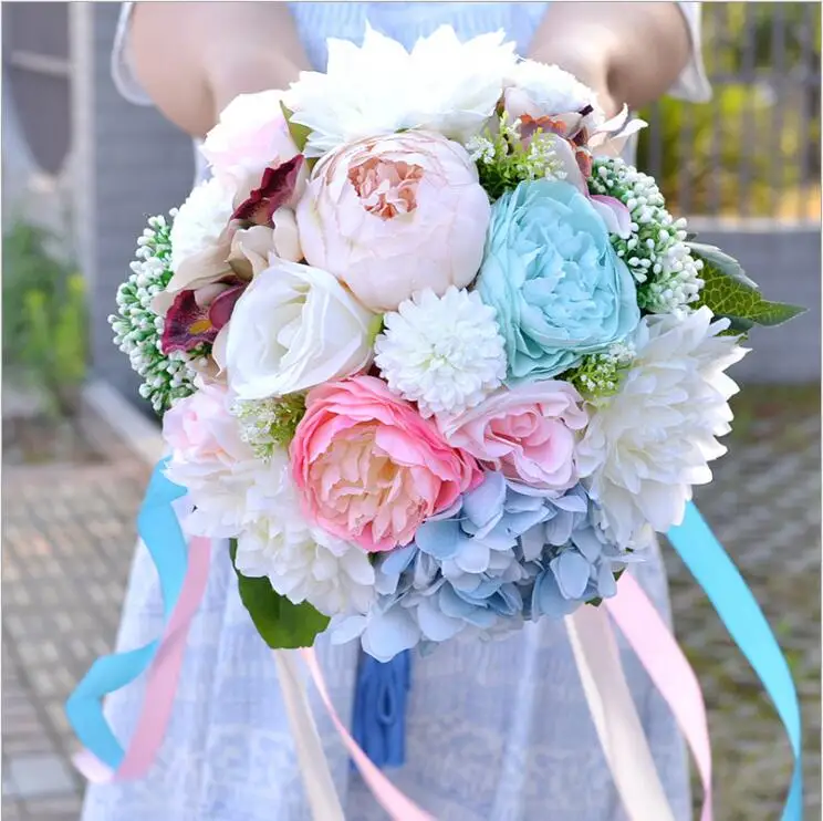 Wedding Bouquet Диаметр 25 см, Европейская мода, цветущая Гортензия, свадебный букет, модный искусственный бутон розы, свадебный декоративный цветок - Цвет: Wedding Bouquet
