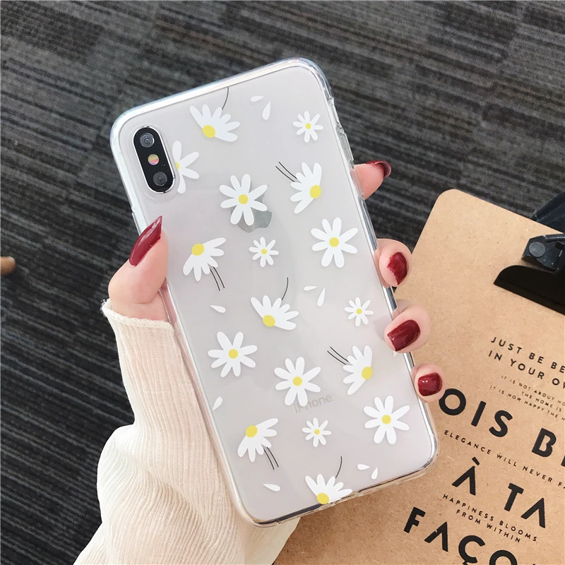 

ottwn Clear Flowers Phone Case For iPhone 7 6 6s 8 Plus X XR XS Max 5 5s SE Chrysanthemum Floral Soft TPU Silicone Back Cover
