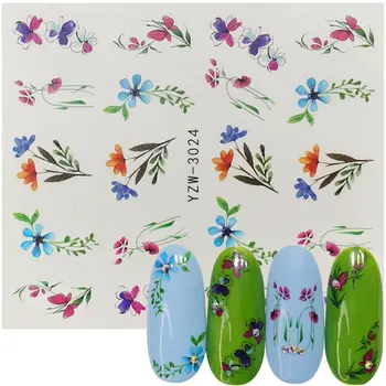 

1 Sheet Water Nail Decal and Sticker Flower Leaf Tree Green Simple Summer Slider for Manicure Nail Art Watermark Tips