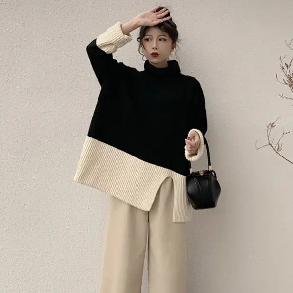 Heydress, женский свитер, водолазка, длинный рукав, пуловер, Повседневный, винтажный, контрастный цвет, вязанные топы, корейская мода, джемпер
