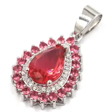 31x17 мм романтическая форма капли Розовая Малина родолит гранат CZ женская свадебная серебряная подвеска