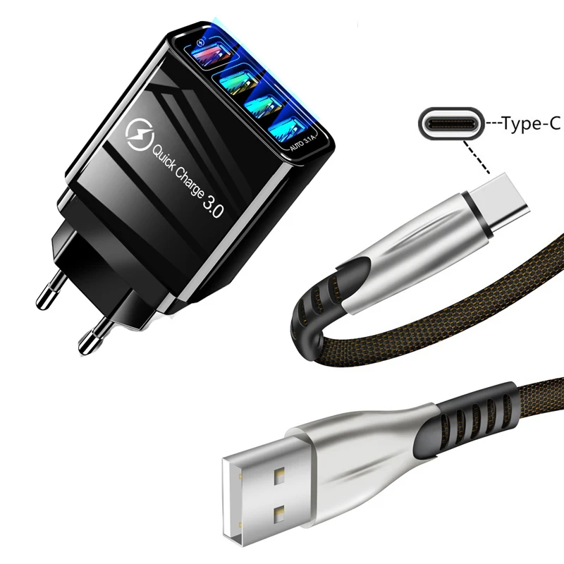 4 Port Quick Charge 3.0 USB Type C 5A Phone Charger Cable For Xiaomi 8 9 10 Lite Redmi 8A 7A Note 7 Pro Fast | Мобильные телефоны и