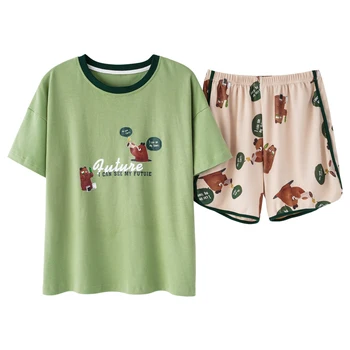 

Large Size Loungewear Women Pijama Feminino Summer Cotton Pajamas For Women Short Sleeve Top Cute Cartoon Print Sleepwear