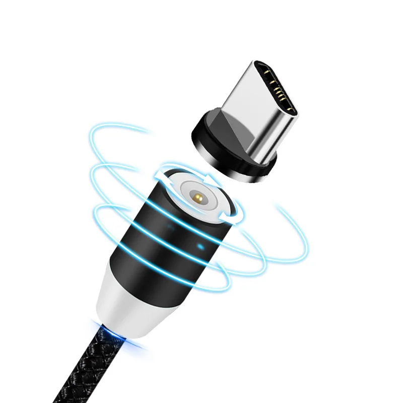 Магнитный зарядный светодиодный кабель Micro usb type C 2A для быстрой зарядки и передачи данных для мобильных телефонов