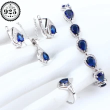 Голубой цирконий свадебные комплекты ювелирных изделий для женщин серебро 925 костюмный дизайнерский браслет серьги и ожерелье кулон Набор подарочных коробок