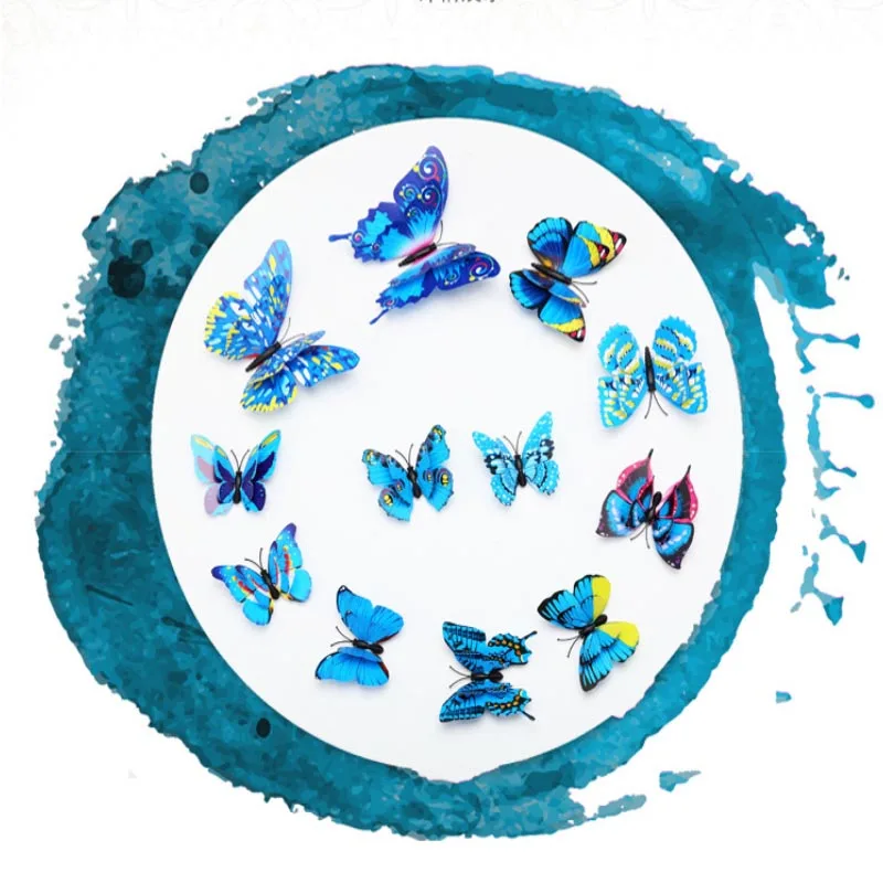 12 шт Однослойная/двухслойная ткань 3D аппликация Настенная Наклейка настенное украшение «бабочка», вечерние подарочные коробки Свадебные Украшения Ваза - Цвет: blue