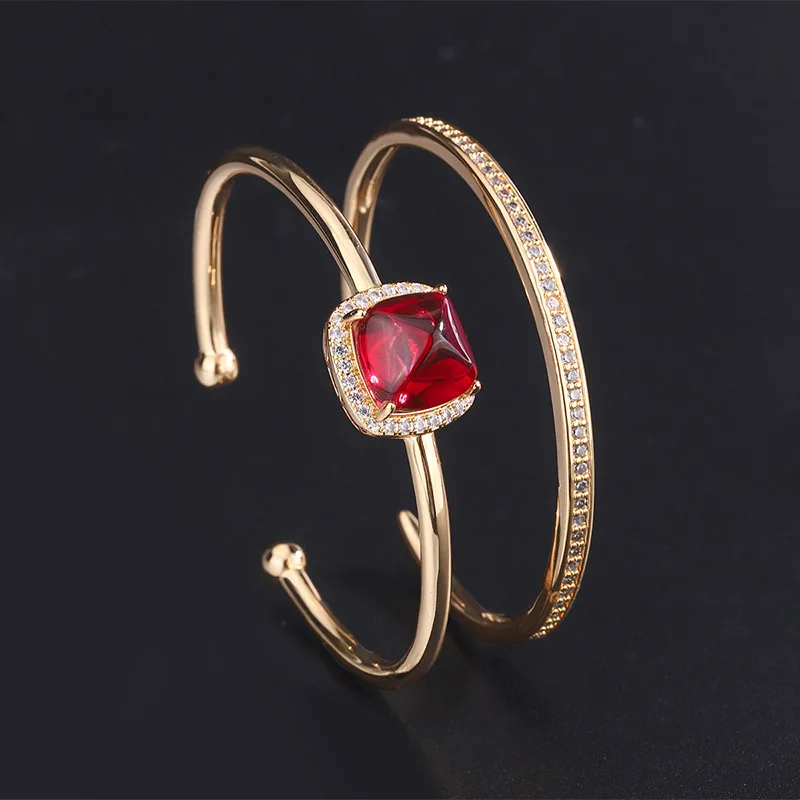 

Funmode Geometric Stone Blue Red Rhinestone Cuff Bangles For Women Wedding Women Bracelets pulseras mujer Wholesale FB154