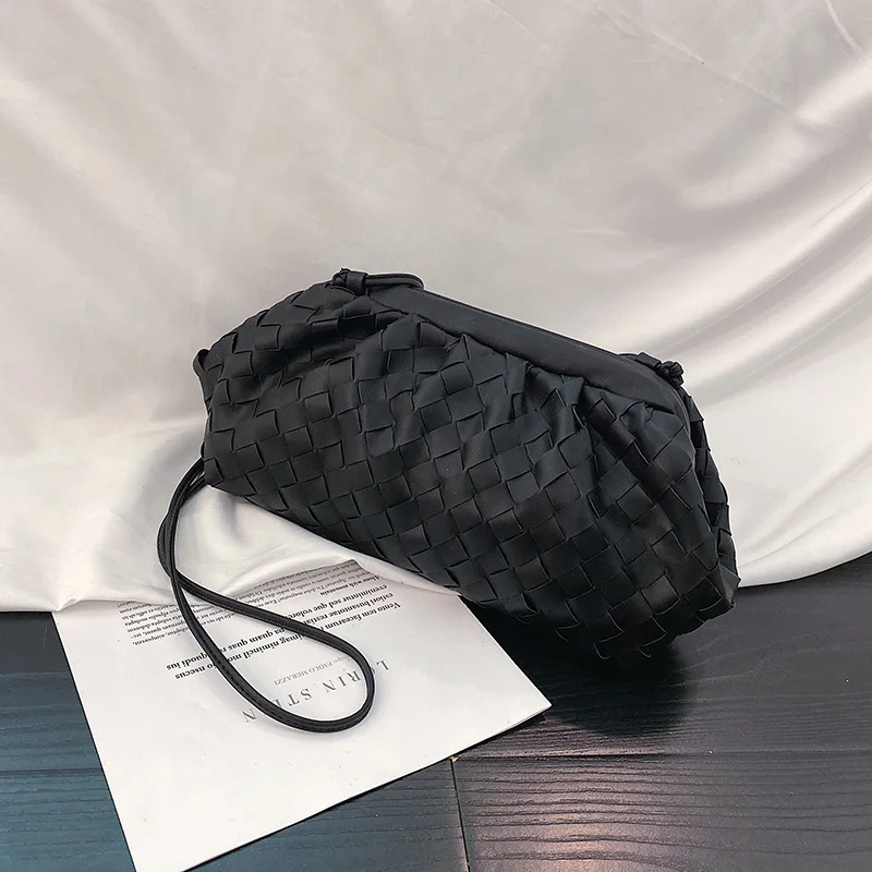 Black BigSize TOYOOSKY Brand Cloud Bag Women Luxury Soft Leather Dumpling Shoulder Crossbody Bags Large Capacity Weaving Clutch Purse - Цвет: Black BigSize