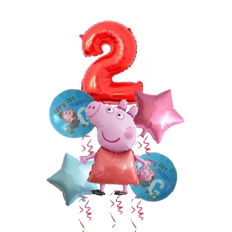 6 шт. фольгированные шары из мультфильма Свинка Пеппа 32 дюйма Красный 0-9 для маленьких мальчиков и девочек гелиевые шары с днем рождения украшения для комнаты детские игрушки