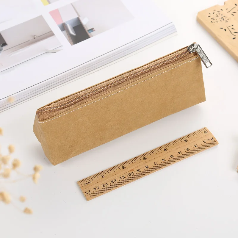 

Creative Stationery Lead Pencil Case-Washed Kraft Pencil Case Solid Color Retro DuPont Paper Pencil Case Korean Style Storage Ba