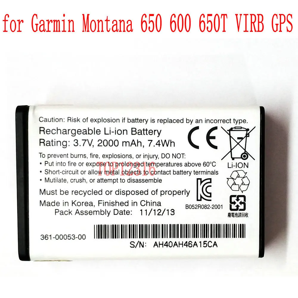 Used Original Ansheng 3,7 V 7.4Wh 361-00053-00/04 1960-2000mAh батарея для Garmin Монтана 650 600 650T VIRB батареи для GPS - Цвет: Used Original