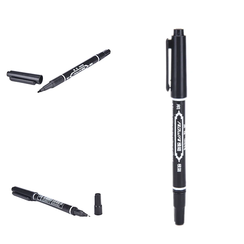 Newest 2Pcs Dual-Tip Black Tattoo Skin Marker Piercing Marking Pen Tattoo Supply For Permanent Makeup