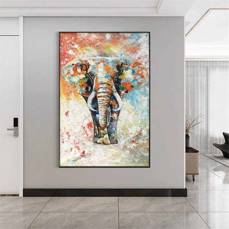 

Hand-Painted Oil Painting Modern Abstract Canvas Painting On Animal Elephant Migration Asian Elephant Home Decoration Wall Art