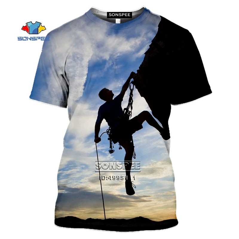 SONSPEE Camiseta con estampado 3D de escalada de montaña para hombre y mujer, Harajuku, informal, Hip Hop, de gran tamaño|Camisetas| -