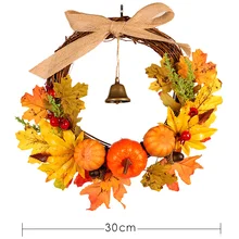 Осенний лист Тыква венок с колокольчиком Хэллоуин День благодарения передняя дверь домашний декор WWO66