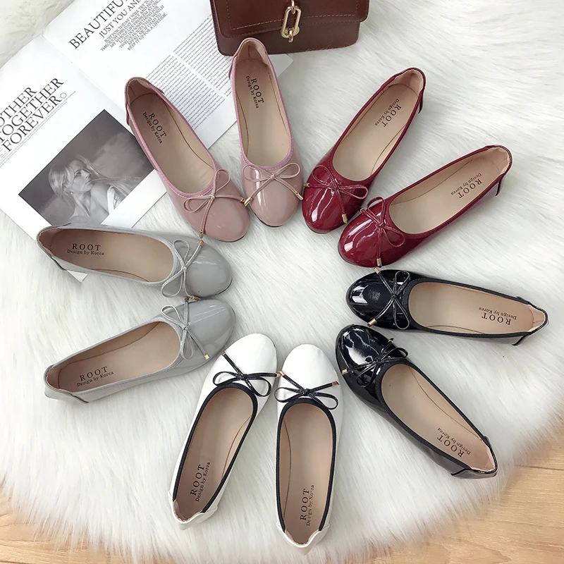 

Spring Autumn Women Flats Patent Leather Ballet Flats Bow Slip on Flat Shoes Black Lofers Comfortable Ladies Shoes Woman 7668