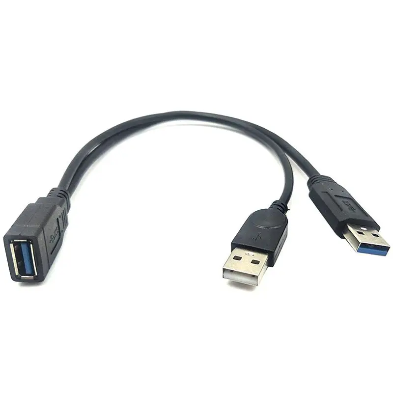 Черный USB 3,0 Женский двойной USB Мужской дополнительный кабель для передачи данных Y для 2,5 дюймового мобильного жесткого диска