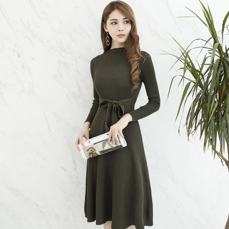 

Dress 2019 Autumn And Winter New Products Korean-style Slim Fit Slimming WOMEN'S Knitted Wear Mid-length Base Long Sleeve Sweate