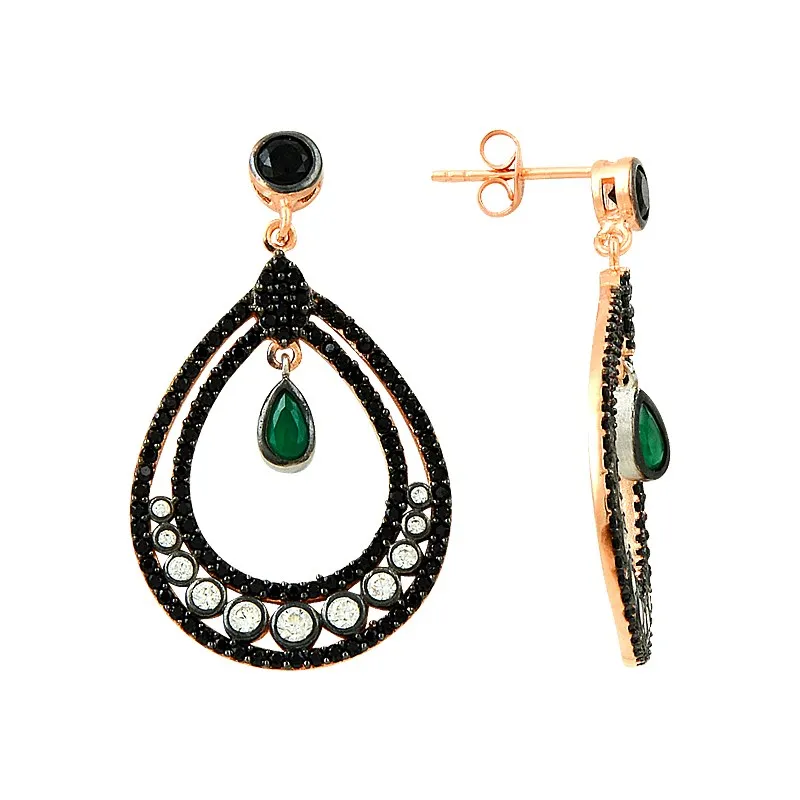 

Emerald Dangle Earring 925 Sterling Silver Drop Black Designer Turkish Earrings серьги серебро сережк