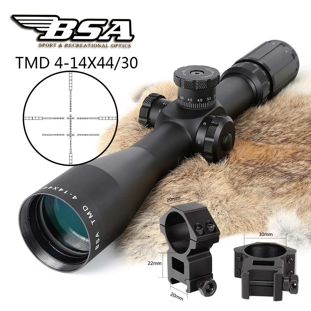 with Picatinny Ring BSA TMD 4-14X44 первый фокальный самолет FFP винтовки прицелы боковой Параллакс стекло гравированное Сетка Охота Тактический стрельба прицел - Цвет: with Picatinny Ring