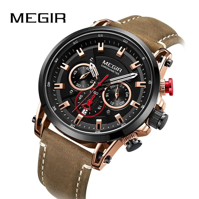 

MEGIR Men Watch Top Brand Fashion Sports Quartz Watches Mens Leather Waterproof Chronograph Clock Business Relogio Masculino