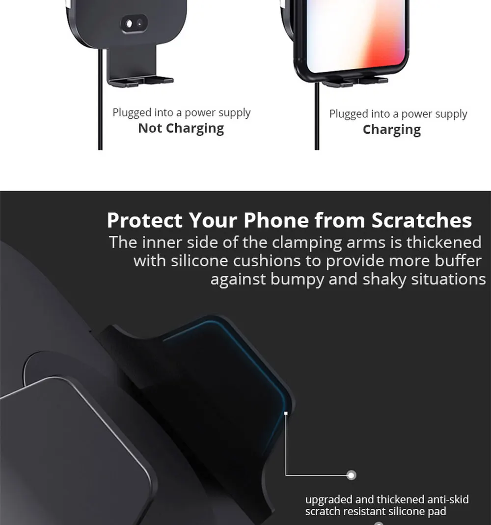 10W Qi Wireless Car Charger for IPhone Xs X Samsung S10 S9 Millet Fast Wireless Automatic Fastening Car Phone Charging Stand