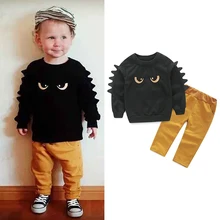 Осенний комплект одежды для маленьких мальчиков, толстовка с длинными рукавами и принтом с героями мультфильмов, Топы+ штаны, повседневный Детский костюм